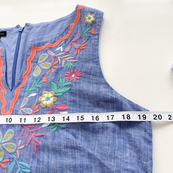 Talbots Linen Blend Floral Embroidered Chambray Shift Dress Blue Size 10 - Picture 9 of 10